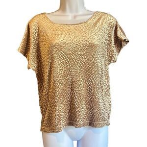 Selene Womens Medium Vintage Gold Textured Scoop Neck Blouse Top Glam Party
